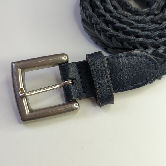 Honors 90\'s Vintage Classic Braided Genuine Split Cowhide Leather Belt Navy L main image 7